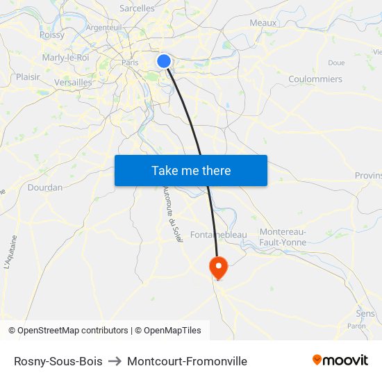 Rosny-Sous-Bois to Montcourt-Fromonville map