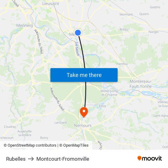 Rubelles to Montcourt-Fromonville map