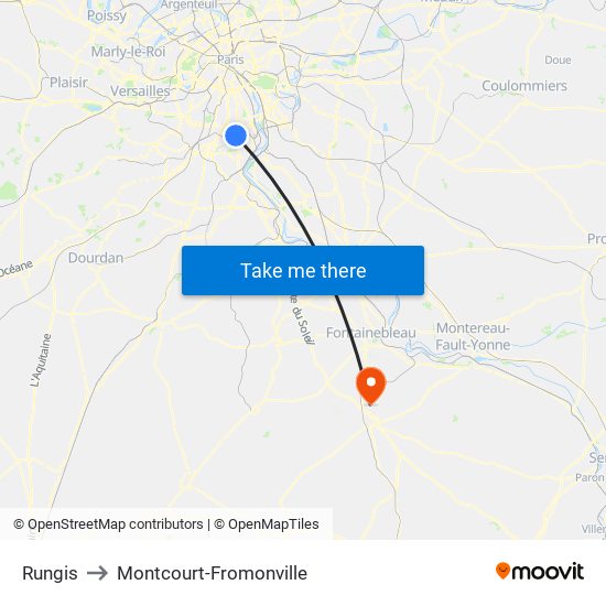 Rungis to Montcourt-Fromonville map