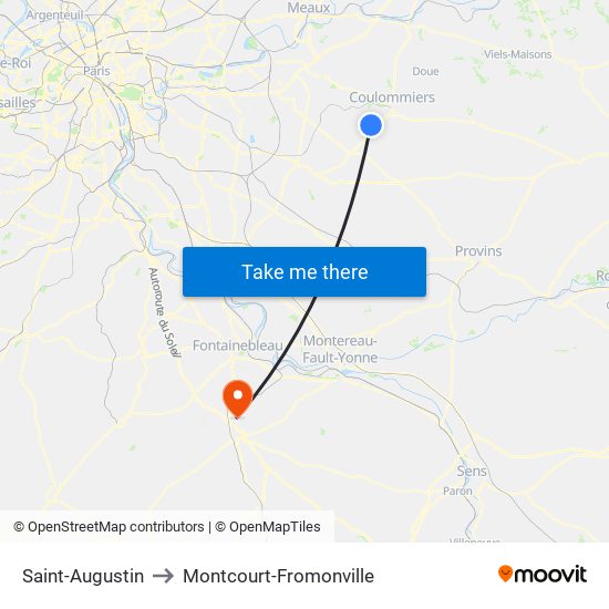 Saint-Augustin to Montcourt-Fromonville map