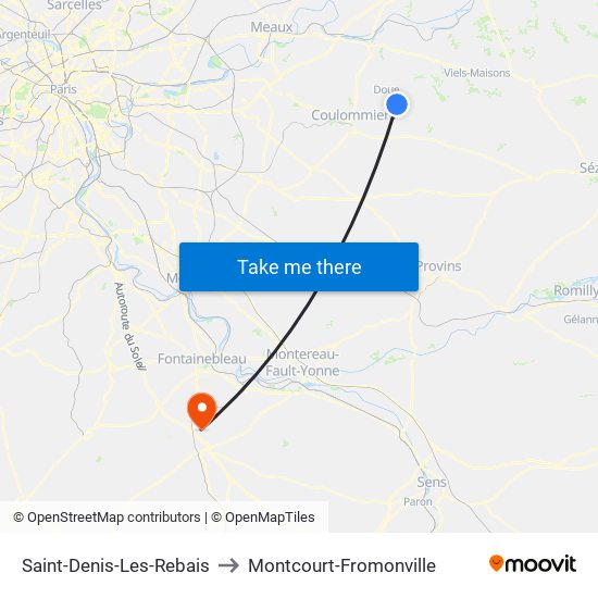 Saint-Denis-Les-Rebais to Montcourt-Fromonville map