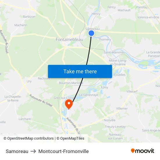 Samoreau to Montcourt-Fromonville map