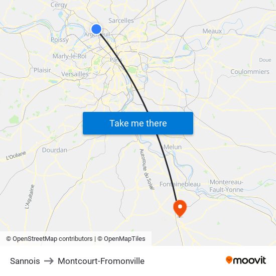 Sannois to Montcourt-Fromonville map