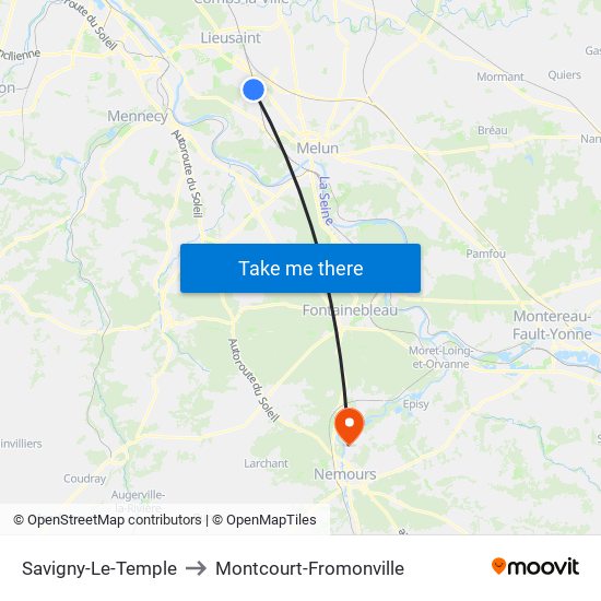 Savigny-Le-Temple to Montcourt-Fromonville map