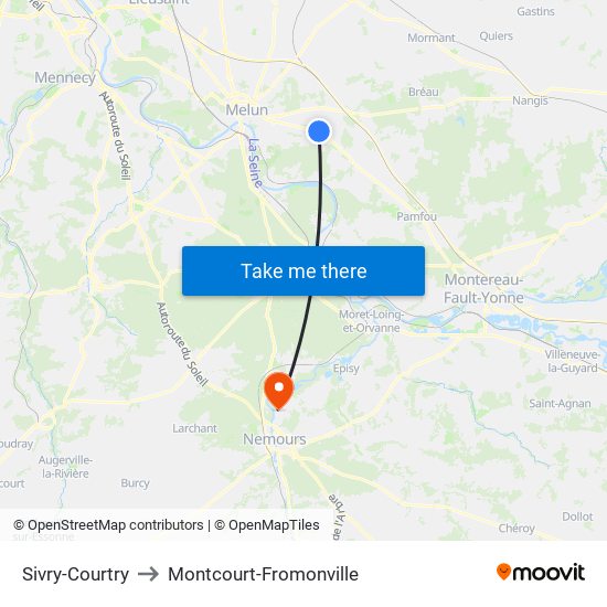 Sivry-Courtry to Montcourt-Fromonville map