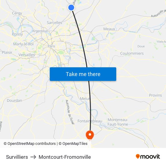 Survilliers to Montcourt-Fromonville map