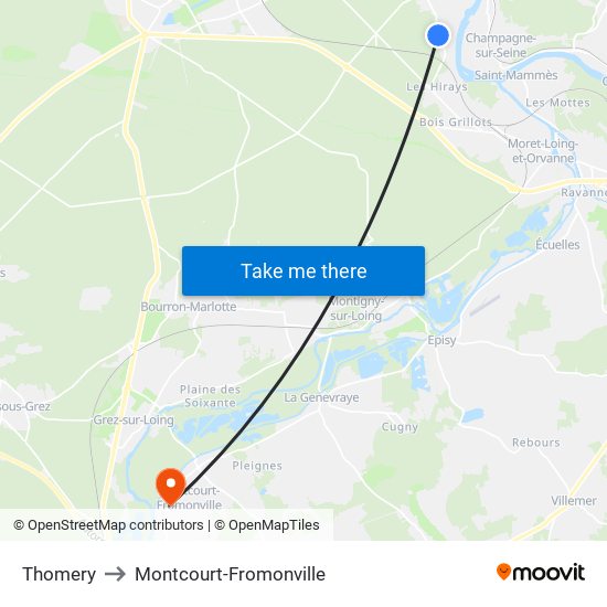 Thomery to Montcourt-Fromonville map