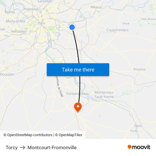 Torcy to Montcourt-Fromonville map