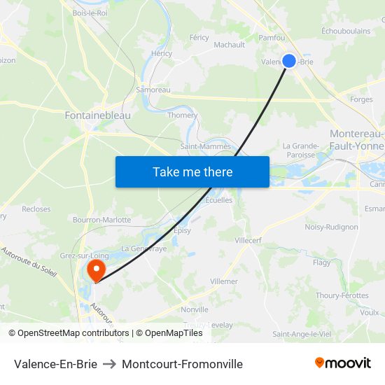 Valence-En-Brie to Montcourt-Fromonville map