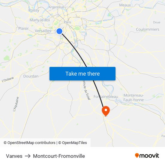 Vanves to Montcourt-Fromonville map