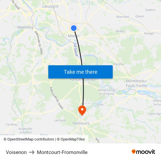 Voisenon to Montcourt-Fromonville map