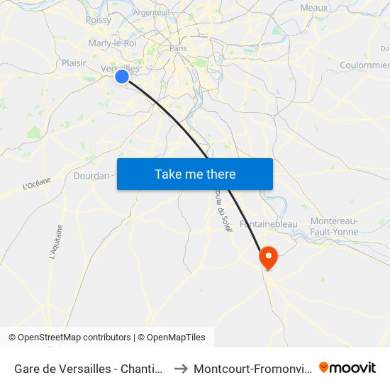 Gare de Versailles - Chantiers to Montcourt-Fromonville map