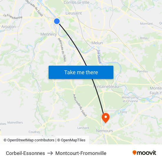 Corbeil-Essonnes to Montcourt-Fromonville map