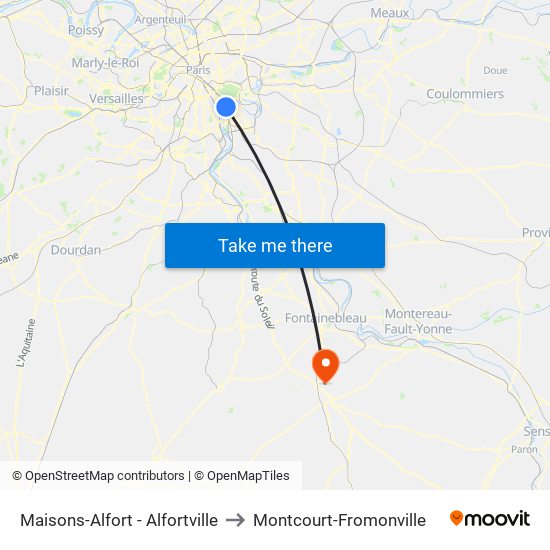 Maisons-Alfort - Alfortville to Montcourt-Fromonville map