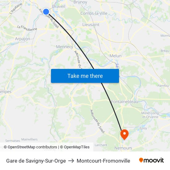 Gare de Savigny-Sur-Orge to Montcourt-Fromonville map