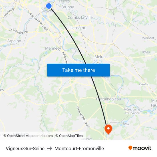 Vigneux-Sur-Seine to Montcourt-Fromonville map