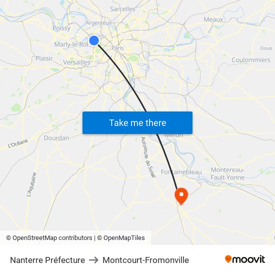 Nanterre Préfecture to Montcourt-Fromonville map