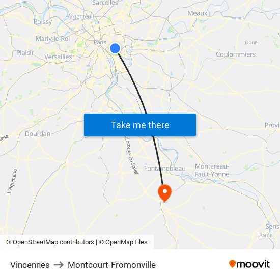 Vincennes to Montcourt-Fromonville map