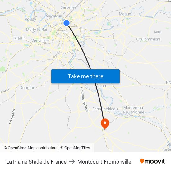 La Plaine Stade de France to Montcourt-Fromonville map