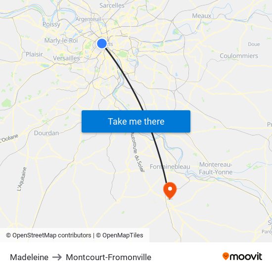 Madeleine to Montcourt-Fromonville map