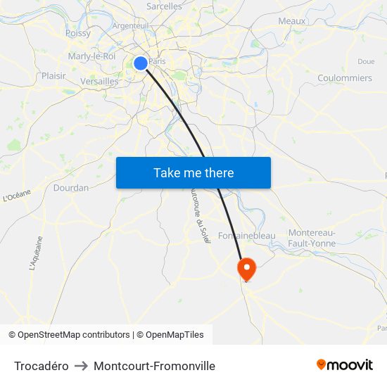 Trocadéro to Montcourt-Fromonville map
