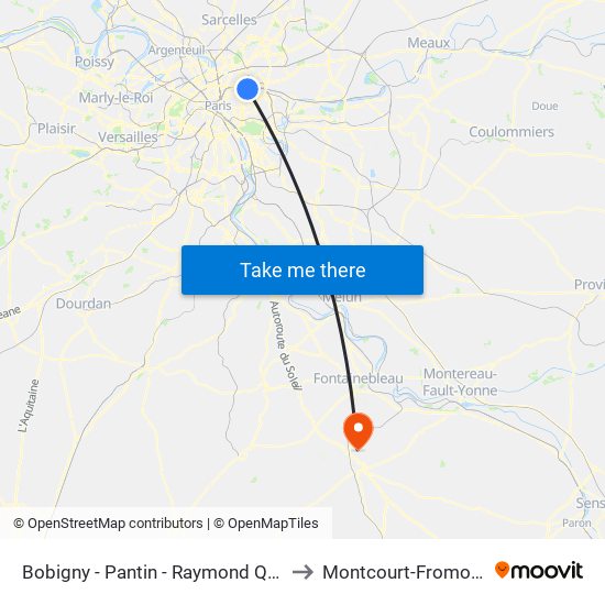 Bobigny - Pantin - Raymond Queneau to Montcourt-Fromonville map