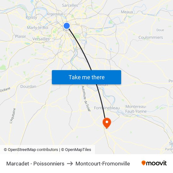 Marcadet - Poissonniers to Montcourt-Fromonville map