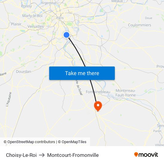 Choisy-Le-Roi to Montcourt-Fromonville map