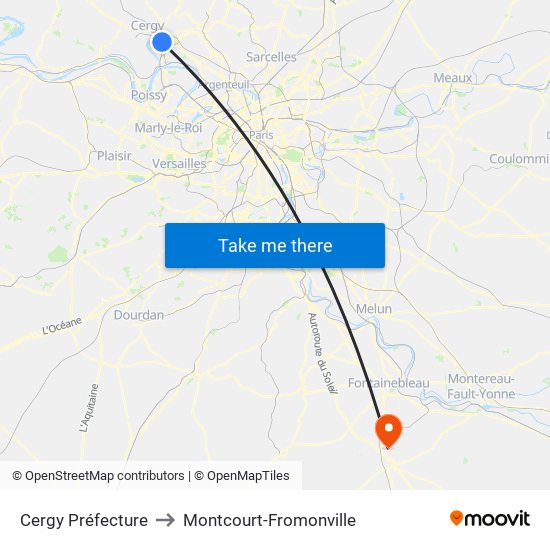 Cergy Préfecture to Montcourt-Fromonville map