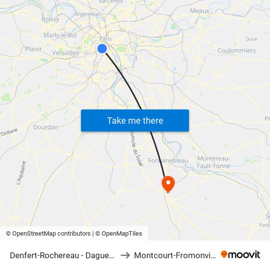 Denfert-Rochereau - Daguerre to Montcourt-Fromonville map