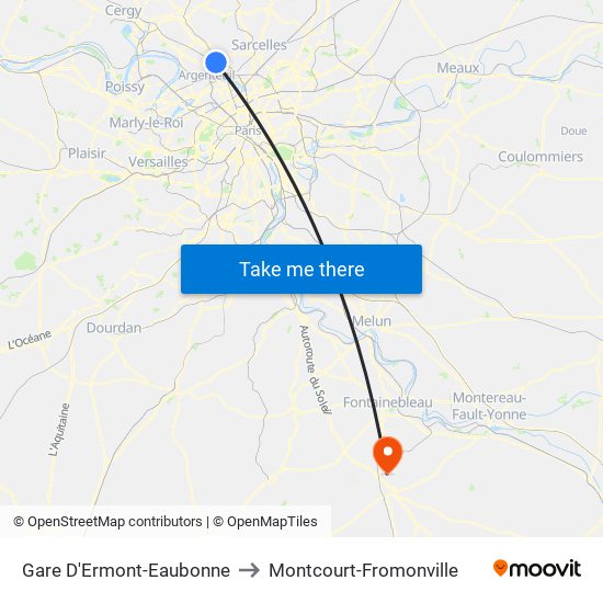 Gare D'Ermont-Eaubonne to Montcourt-Fromonville map