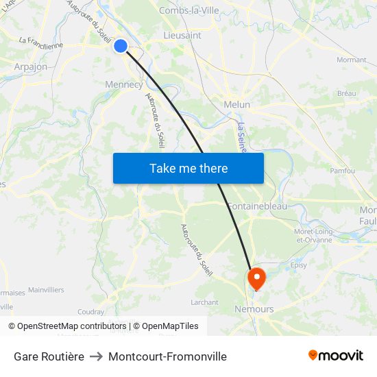 Gare Routière to Montcourt-Fromonville map