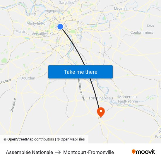 Assemblée Nationale to Montcourt-Fromonville map