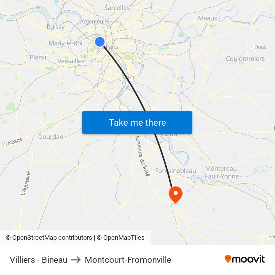 Villiers - Bineau to Montcourt-Fromonville map