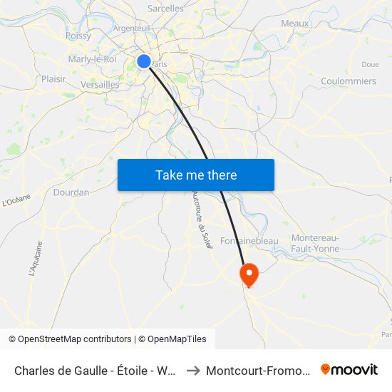 Charles de Gaulle - Étoile - Wagram to Montcourt-Fromonville map