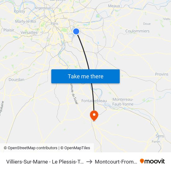 Villiers-Sur-Marne - Le Plessis-Trévise RER to Montcourt-Fromonville map