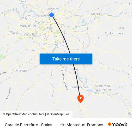 Gare de Pierrefitte - Stains RER to Montcourt-Fromonville map