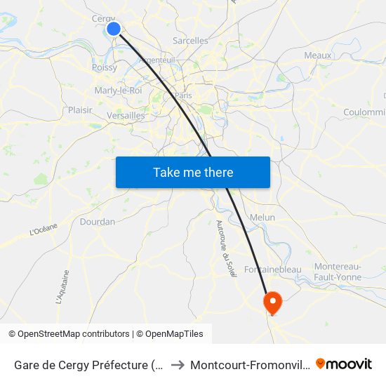 Gare de Cergy Préfecture (C) to Montcourt-Fromonville map