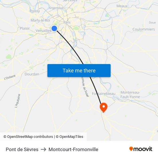 Pont de Sèvres to Montcourt-Fromonville map