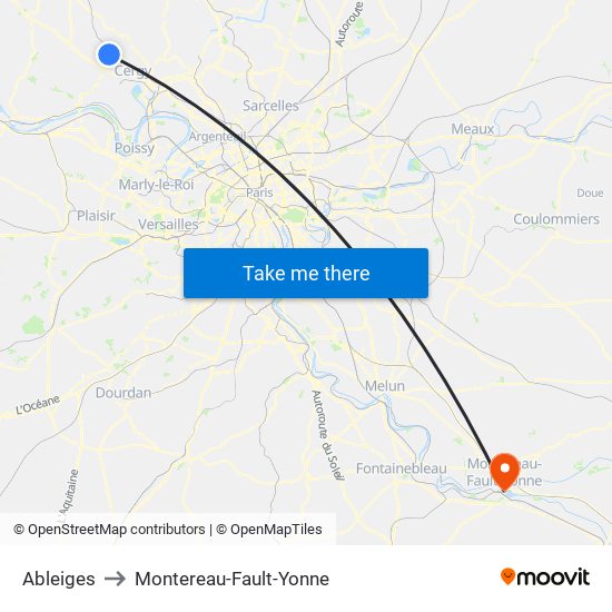 Ableiges to Montereau-Fault-Yonne map