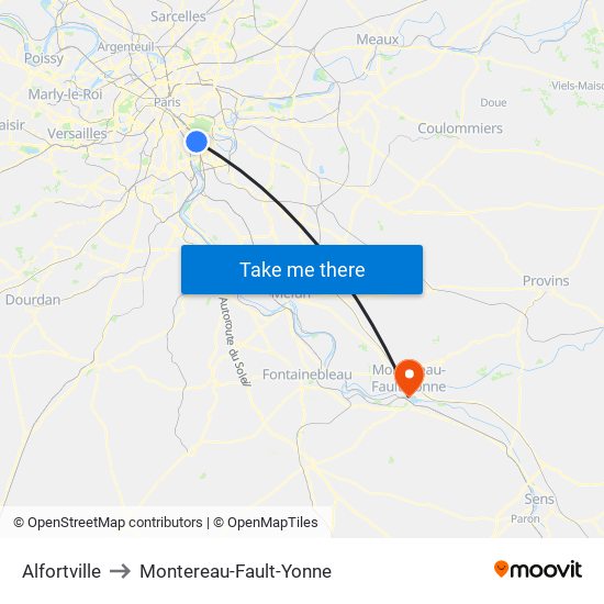 Alfortville to Montereau-Fault-Yonne map