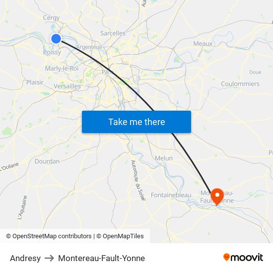 Andresy to Montereau-Fault-Yonne map