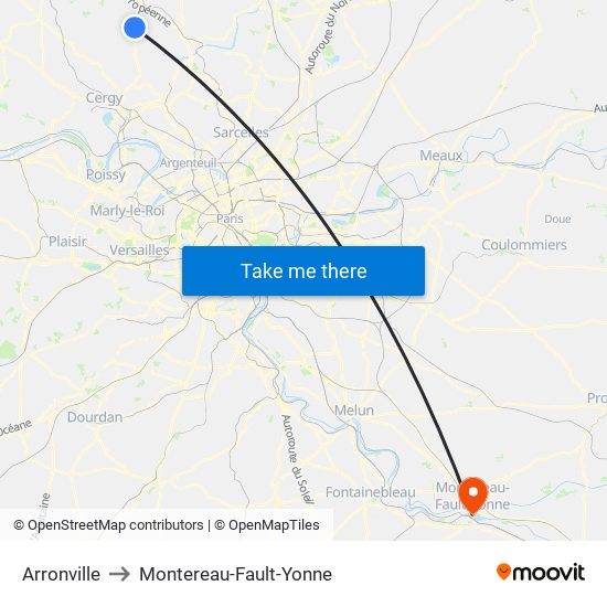 Arronville to Montereau-Fault-Yonne map