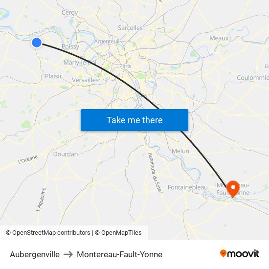 Aubergenville to Montereau-Fault-Yonne map