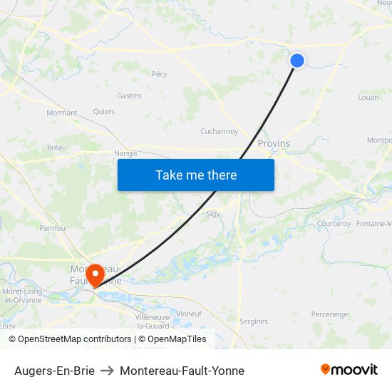 Augers-En-Brie to Montereau-Fault-Yonne map