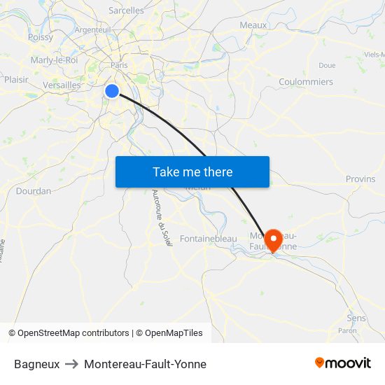 Bagneux to Montereau-Fault-Yonne map