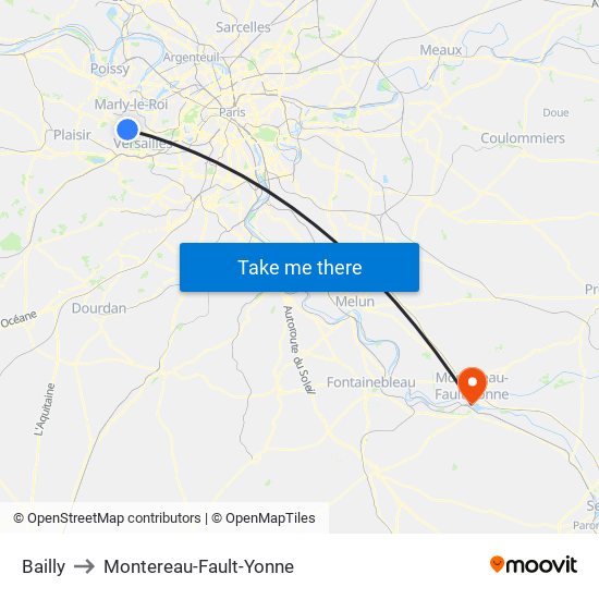 Bailly to Montereau-Fault-Yonne map