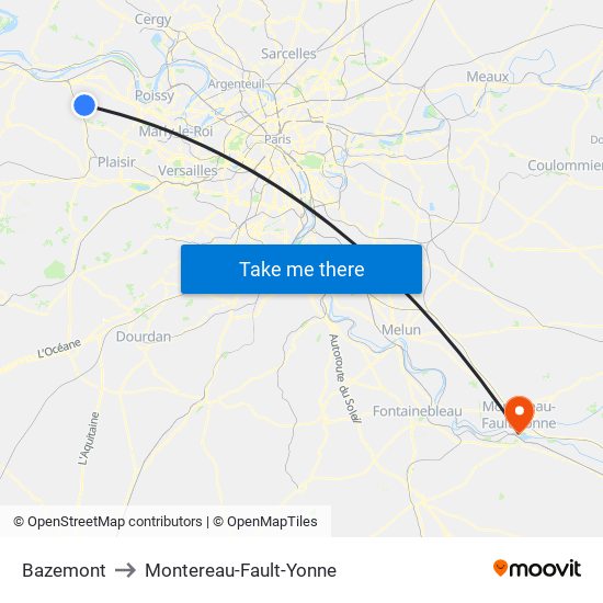 Bazemont to Montereau-Fault-Yonne map