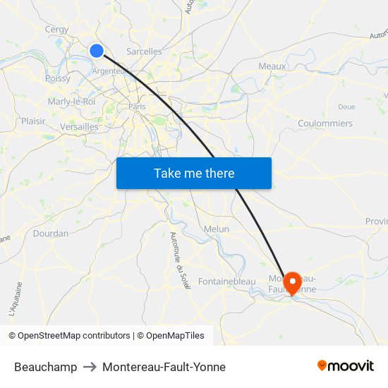 Beauchamp to Montereau-Fault-Yonne map