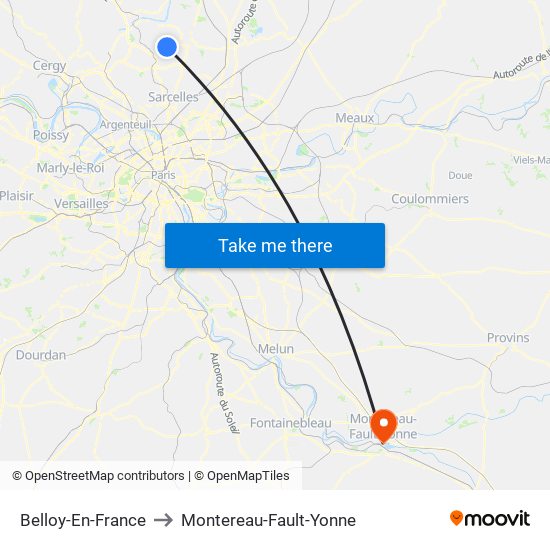 Belloy-En-France to Montereau-Fault-Yonne map